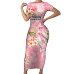 Personalised Galah Cockatoo Fighting in Pink Short Sleeve Bodycon Dress Australian Breast Cancer Spirit - Aussie Hoodie