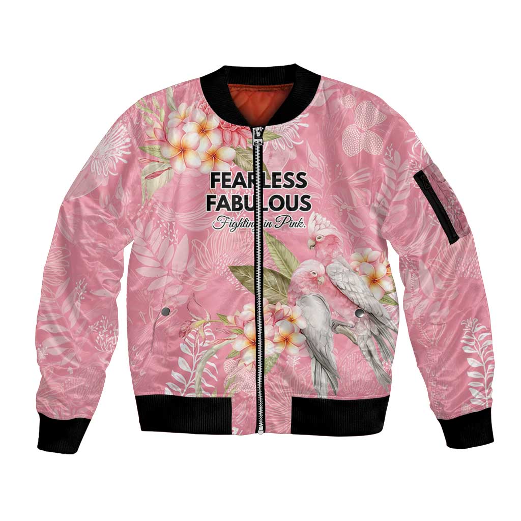 Personalised Galah Cockatoo Fighting in Pink Sleeve Zip Bomber Jacket Australian Breast Cancer Spirit - Aussie Hoodie