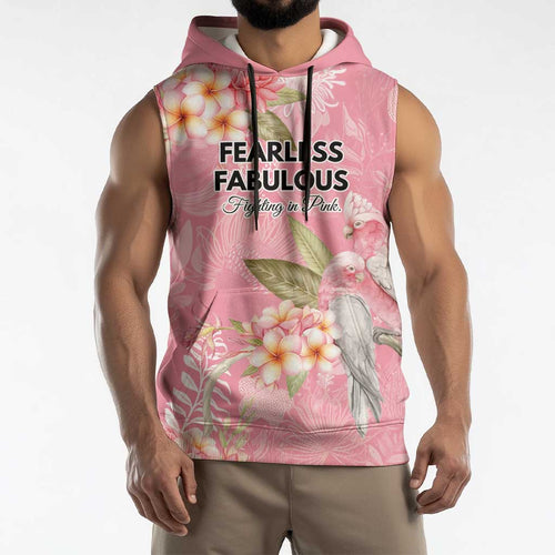 Personalised Galah Cockatoo Fighting in Pink Sleeveless Hoodie Australian Breast Cancer Spirit - Aussie Hoodie