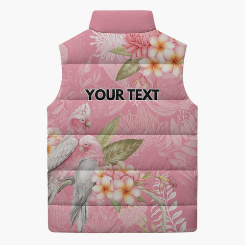 Personalised Galah Cockatoo Fighting in Pink Sleeveless Puffer Jacket Australian Breast Cancer Spirit - Aussie Hoodie