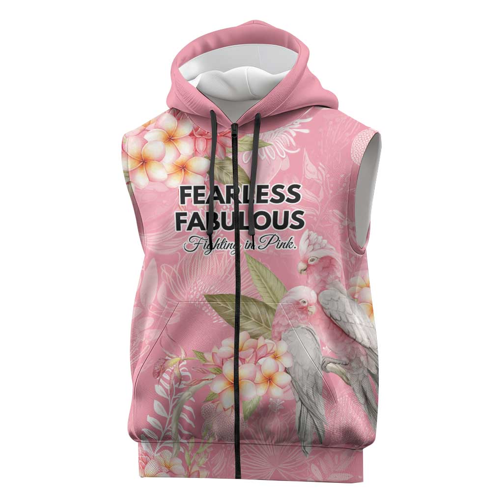 Personalised Galah Cockatoo Fighting in Pink Sleeveless Zip Hoodie Australian Breast Cancer Spirit LT9