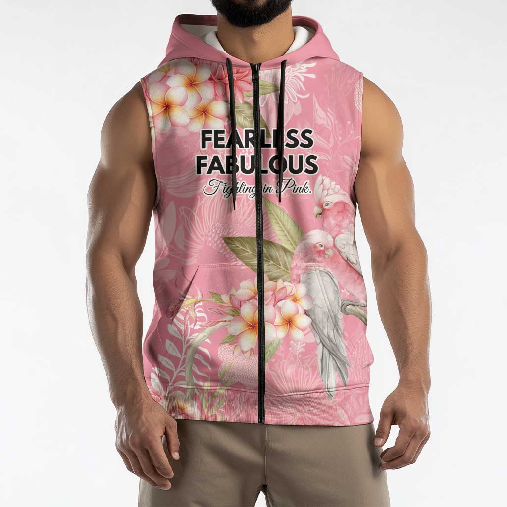 Personalised Galah Cockatoo Fighting in Pink Sleeveless Zip Hoodie Australian Breast Cancer Spirit LT9
