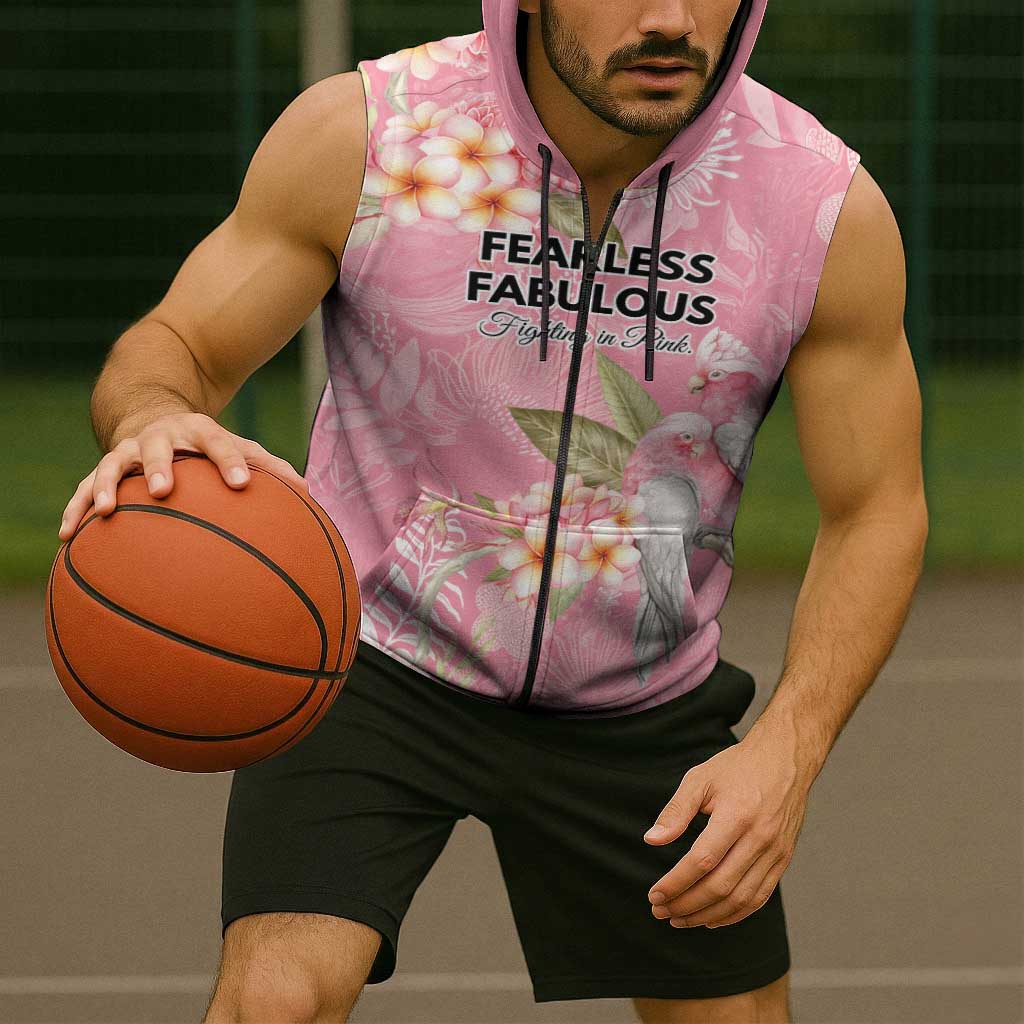Personalised Galah Cockatoo Fighting in Pink Sleeveless Zip Hoodie Australian Breast Cancer Spirit LT9