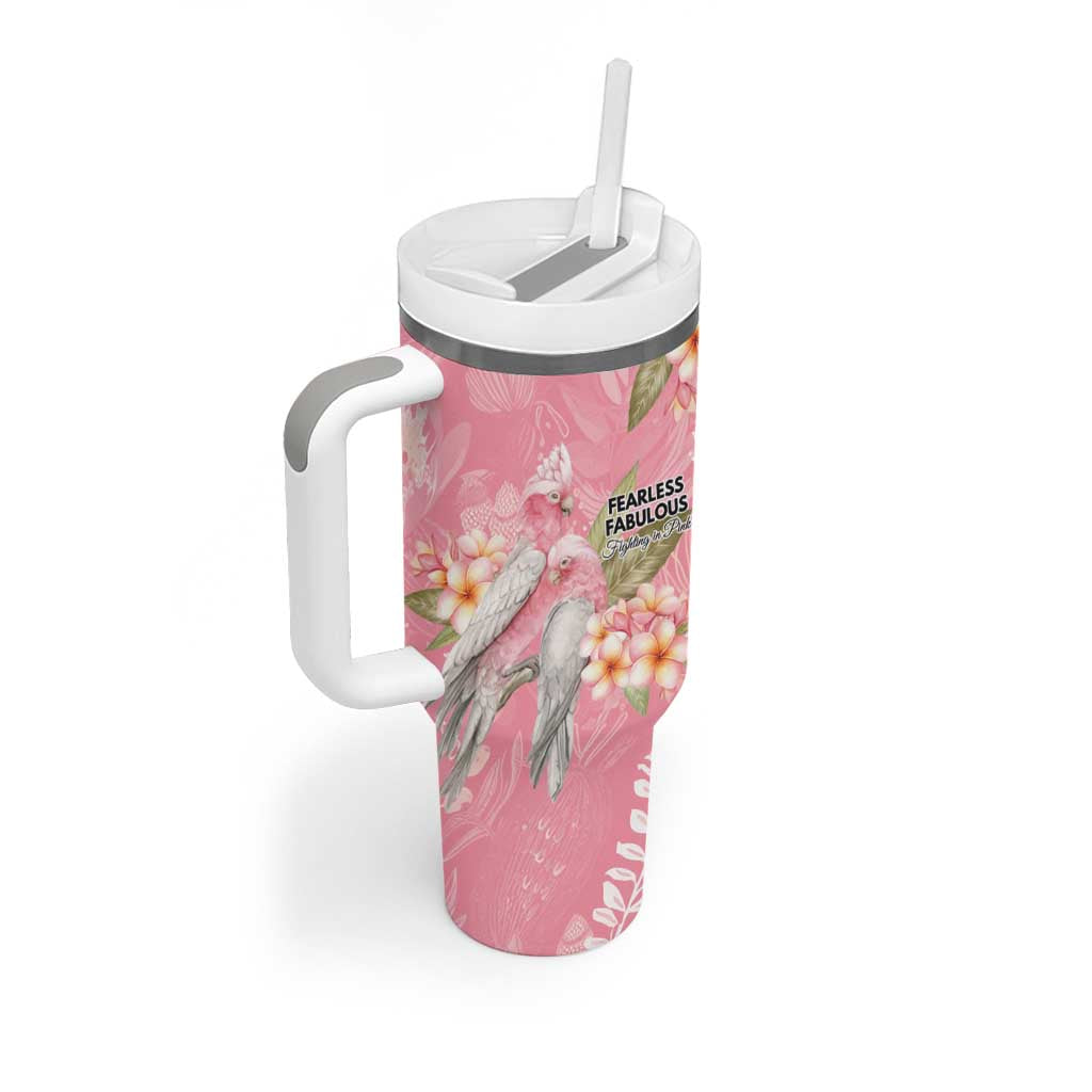 Personalised Galah Cockatoo Fighting in Pink Tumbler With Handle Australian Breast Cancer Spirit - Aussie Hoodie