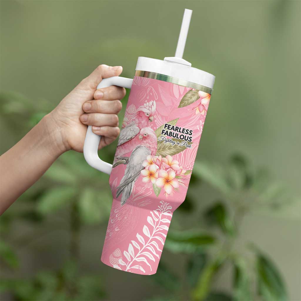 Personalised Galah Cockatoo Fighting in Pink Tumbler With Handle Australian Breast Cancer Spirit - Aussie Hoodie