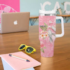 Personalised Galah Cockatoo Fighting in Pink Tumbler With Handle Australian Breast Cancer Spirit - Aussie Hoodie