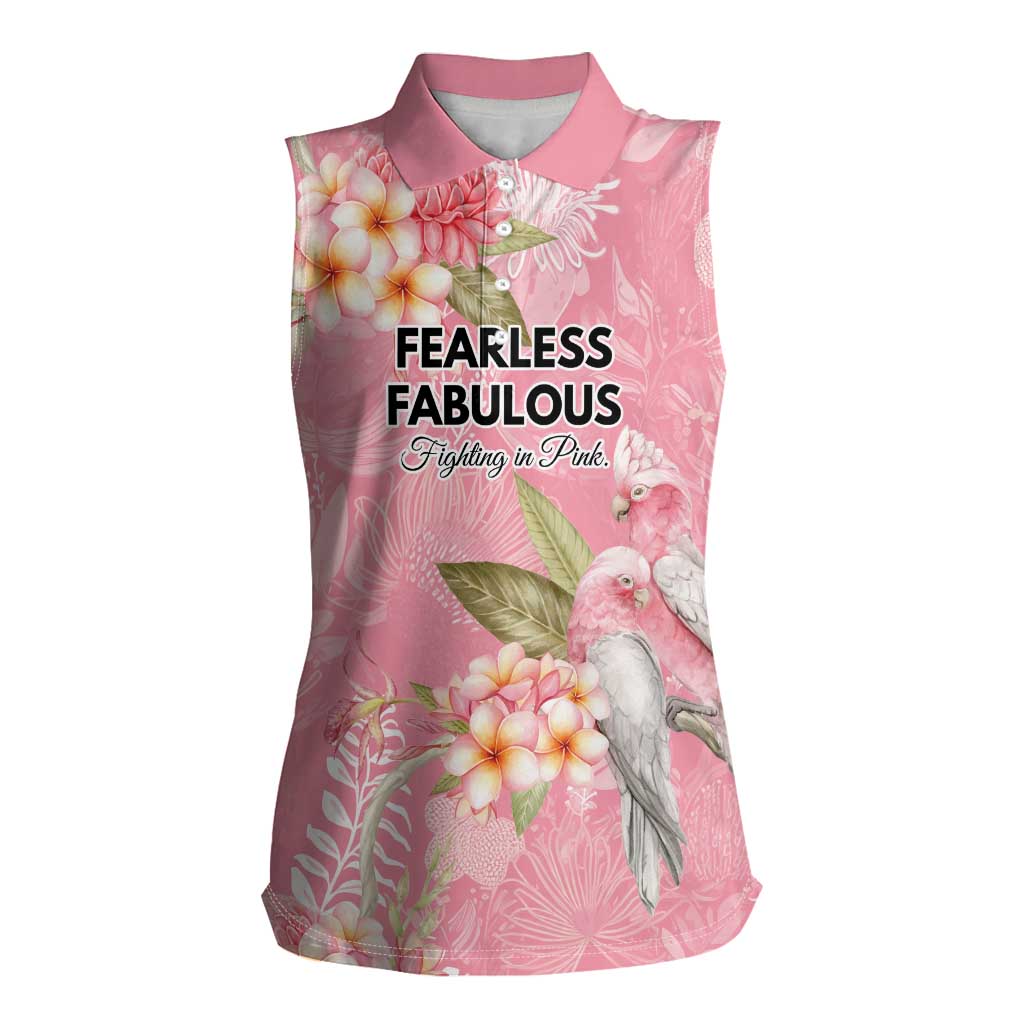Personalised Galah Cockatoo Fighting in Pink Women Sleeveless Polo Shirt Australian Breast Cancer Spirit - Aussie Hoodie