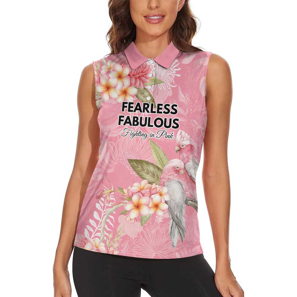 Personalised Galah Cockatoo Fighting in Pink Women Sleeveless Polo Shirt Australian Breast Cancer Spirit - Aussie Hoodie
