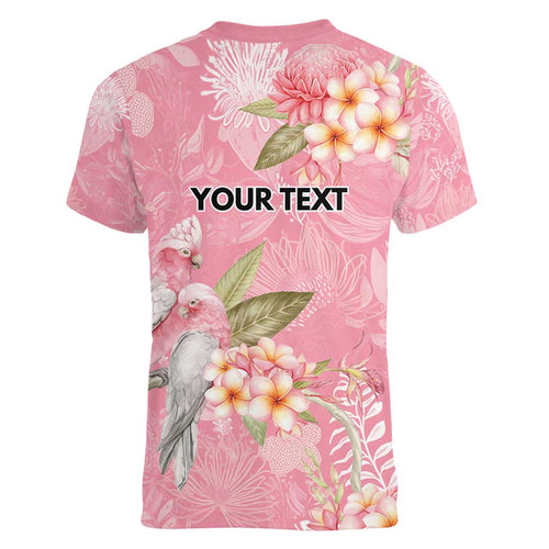 Personalised Galah Cockatoo Fighting in Pink Women V-Neck T-Shirt Australian Breast Cancer Spirit - Aussie Hoodie