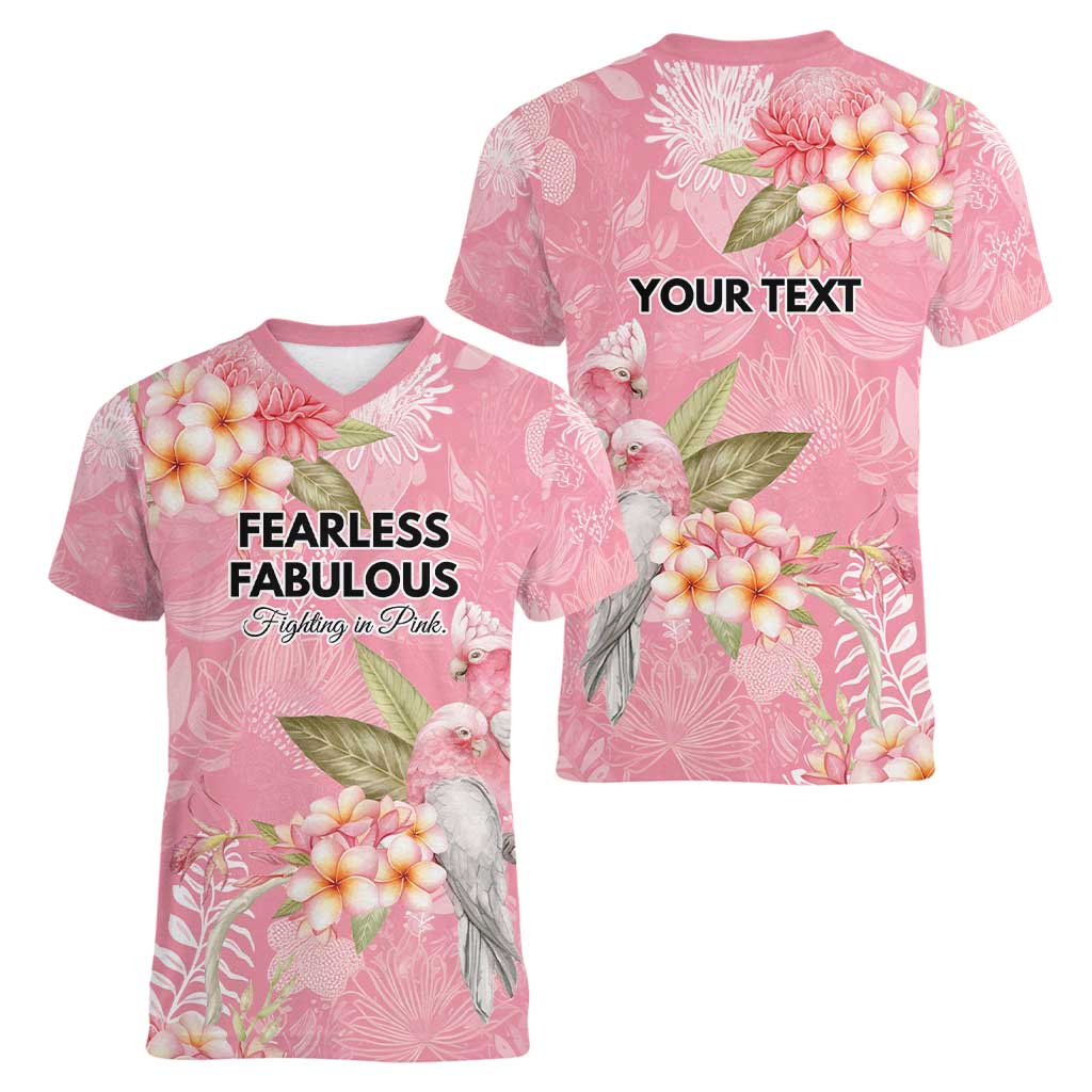 Personalised Galah Cockatoo Fighting in Pink Women V-Neck T-Shirt Australian Breast Cancer Spirit - Aussie Hoodie