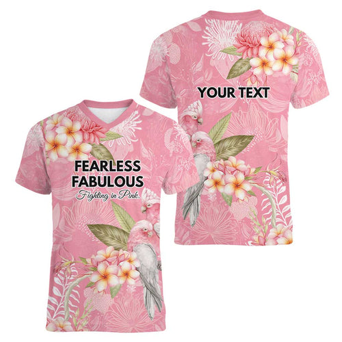 Personalised Galah Cockatoo Fighting in Pink Women V-Neck T-Shirt Australian Breast Cancer Spirit - Aussie Hoodie