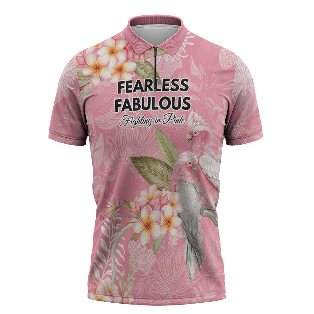 Personalised Galah Cockatoo Fighting in Pink Zipper Polo Shirt Australian Breast Cancer Spirit - Aussie Hoodie