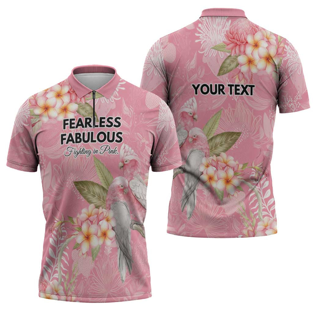Personalised Galah Cockatoo Fighting in Pink Zipper Polo Shirt Australian Breast Cancer Spirit - Aussie Hoodie