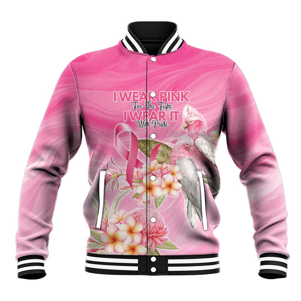 Personalised I Wear Pink For The Fight Baseball Jacket Australian Breast Cancer Spirit - Aussie Hoodie