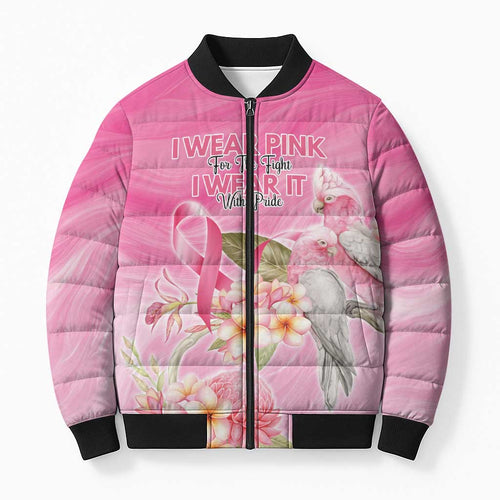 Personalised I Wear Pink For The Fight Bomber Puffer Jacket Australian Breast Cancer Spirit - Aussie Hoodie