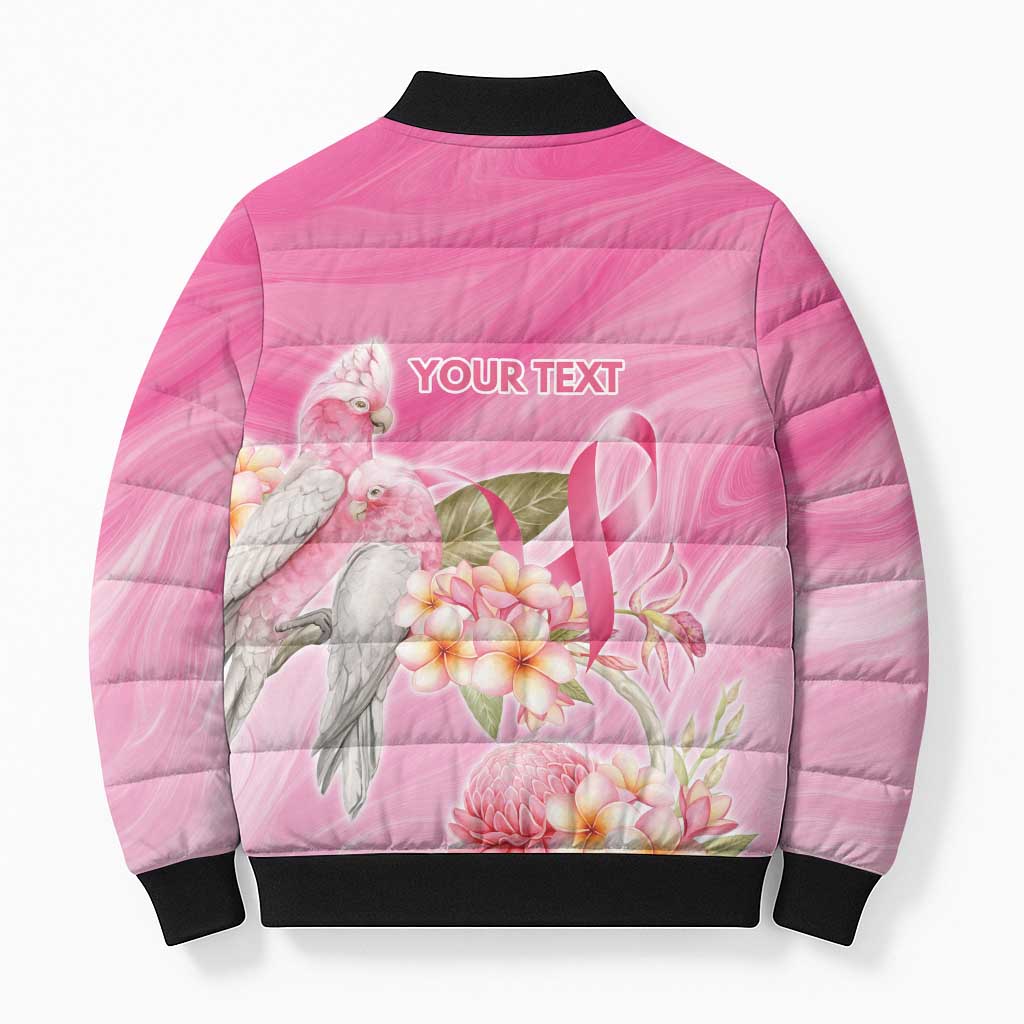 Personalised I Wear Pink For The Fight Bomber Puffer Jacket Australian Breast Cancer Spirit - Aussie Hoodie