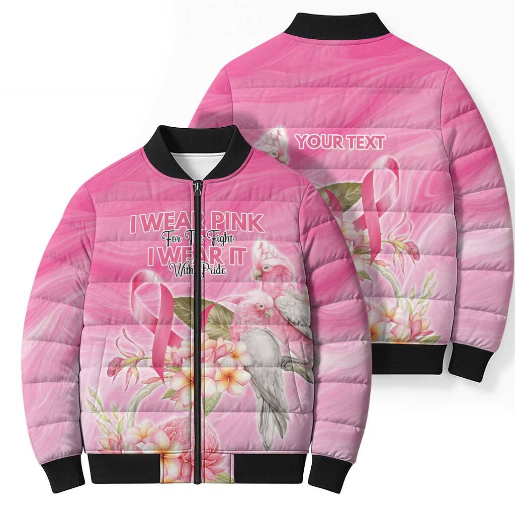 Personalised I Wear Pink For The Fight Bomber Puffer Jacket Australian Breast Cancer Spirit - Aussie Hoodie
