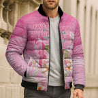Personalised I Wear Pink For The Fight Bomber Puffer Jacket Australian Breast Cancer Spirit - Aussie Hoodie
