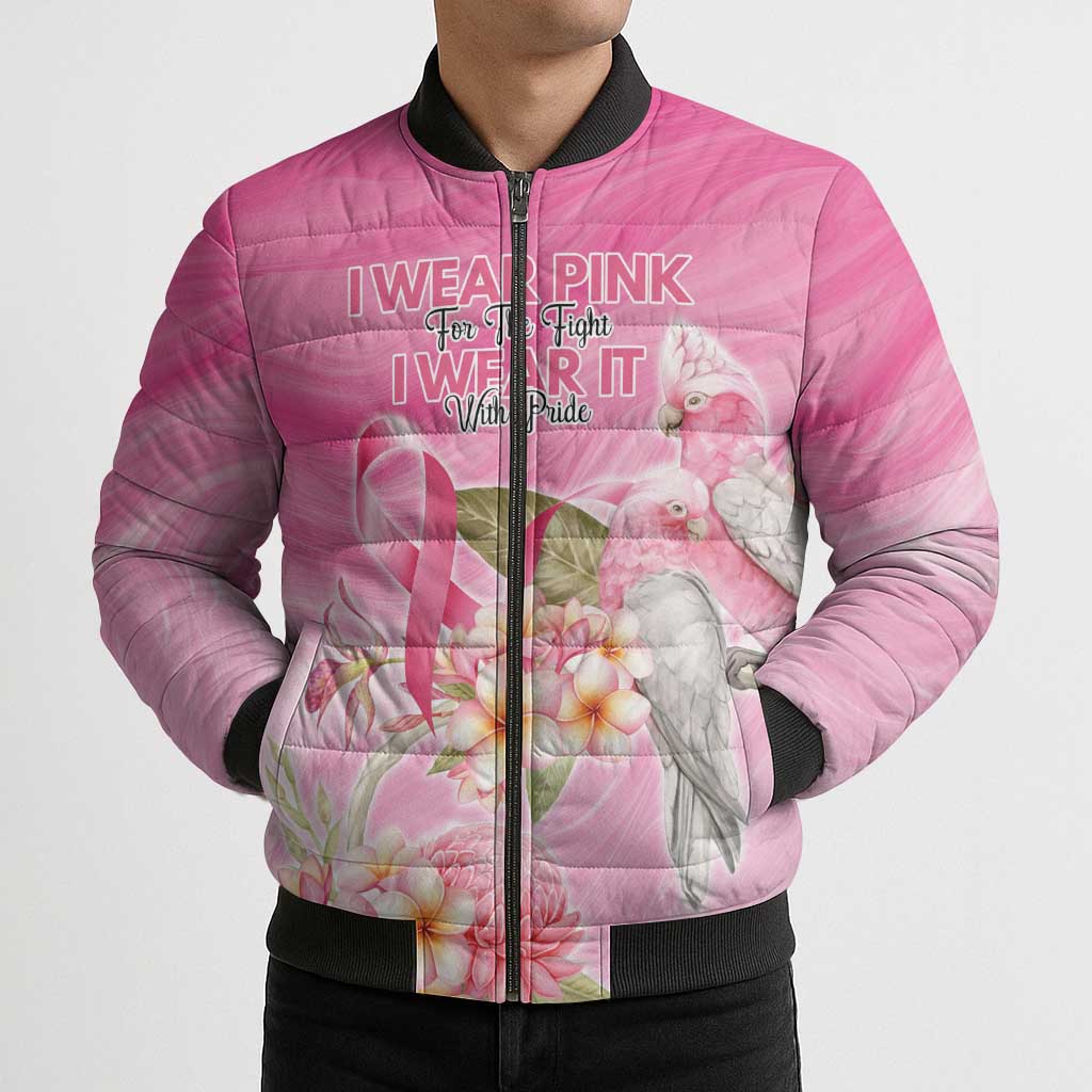 Personalised I Wear Pink For The Fight Bomber Puffer Jacket Australian Breast Cancer Spirit - Aussie Hoodie