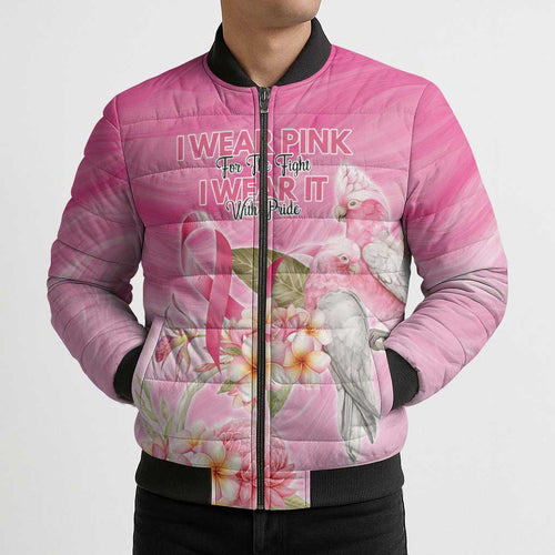 Personalised I Wear Pink For The Fight Bomber Puffer Jacket Australian Breast Cancer Spirit - Aussie Hoodie