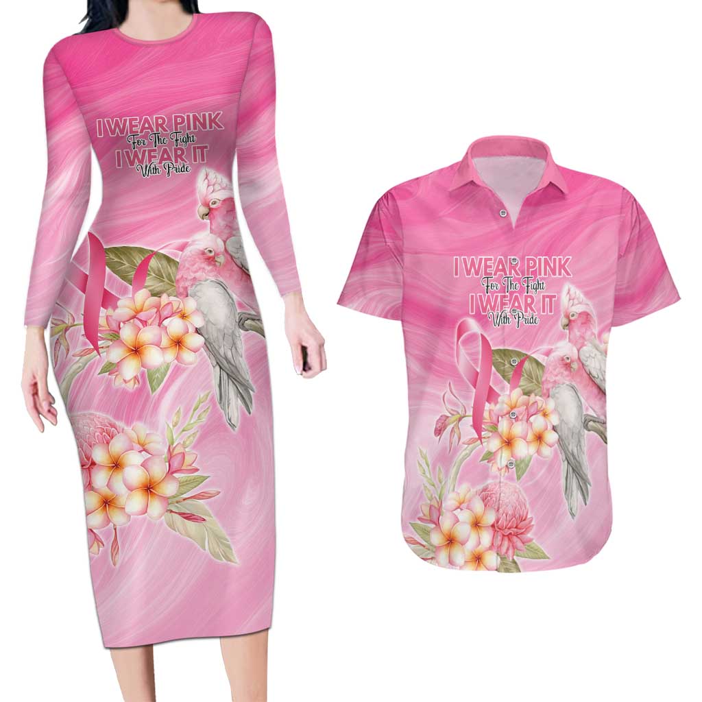 Personalised I Wear Pink For The Fight Couples Matching Long Sleeve Bodycon Dress and Hawaiian Shirt Australian Breast Cancer Spirit - Aussie Hoodie