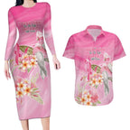 Personalised I Wear Pink For The Fight Couples Matching Long Sleeve Bodycon Dress and Hawaiian Shirt Australian Breast Cancer Spirit - Aussie Hoodie