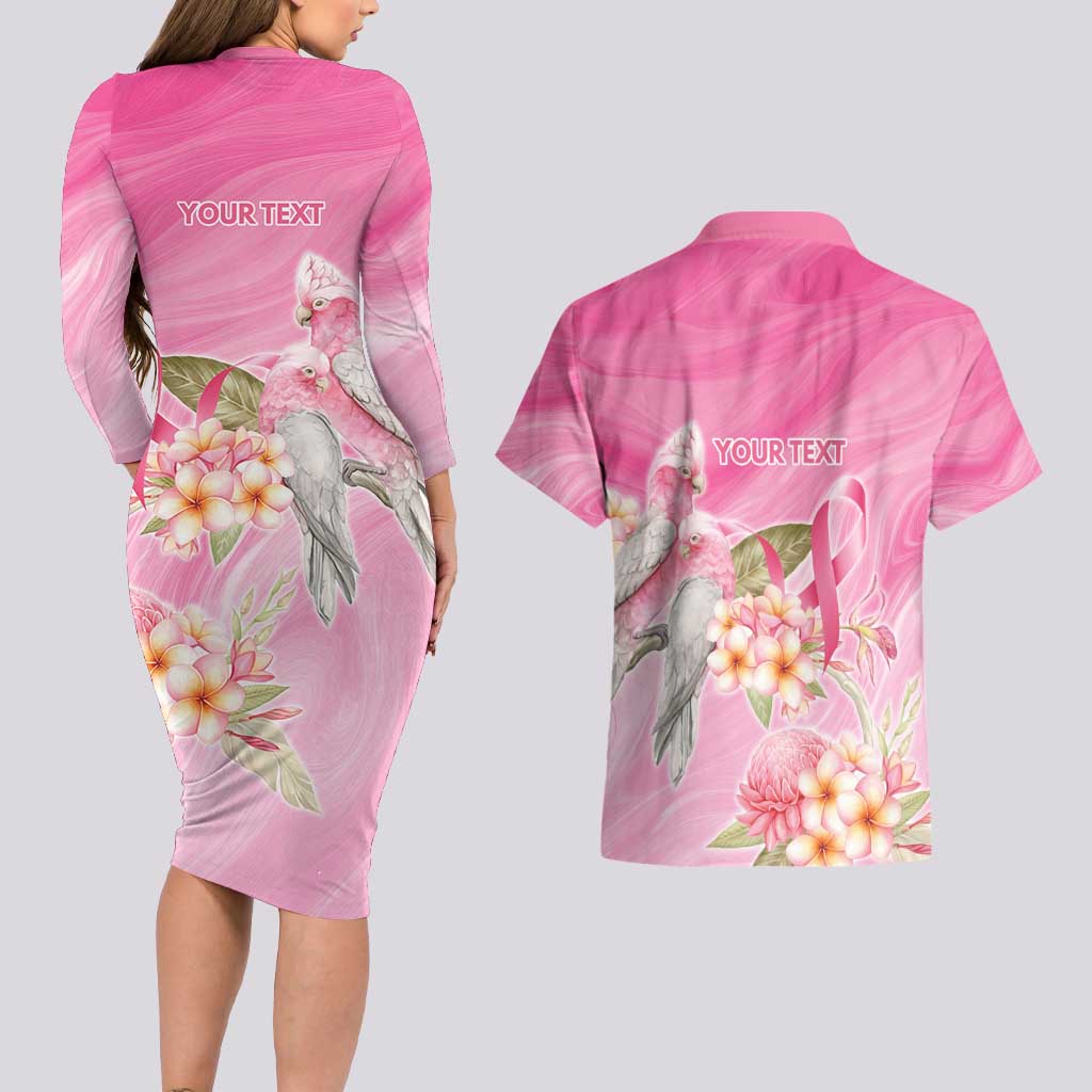 Personalised I Wear Pink For The Fight Couples Matching Long Sleeve Bodycon Dress and Hawaiian Shirt Australian Breast Cancer Spirit - Aussie Hoodie