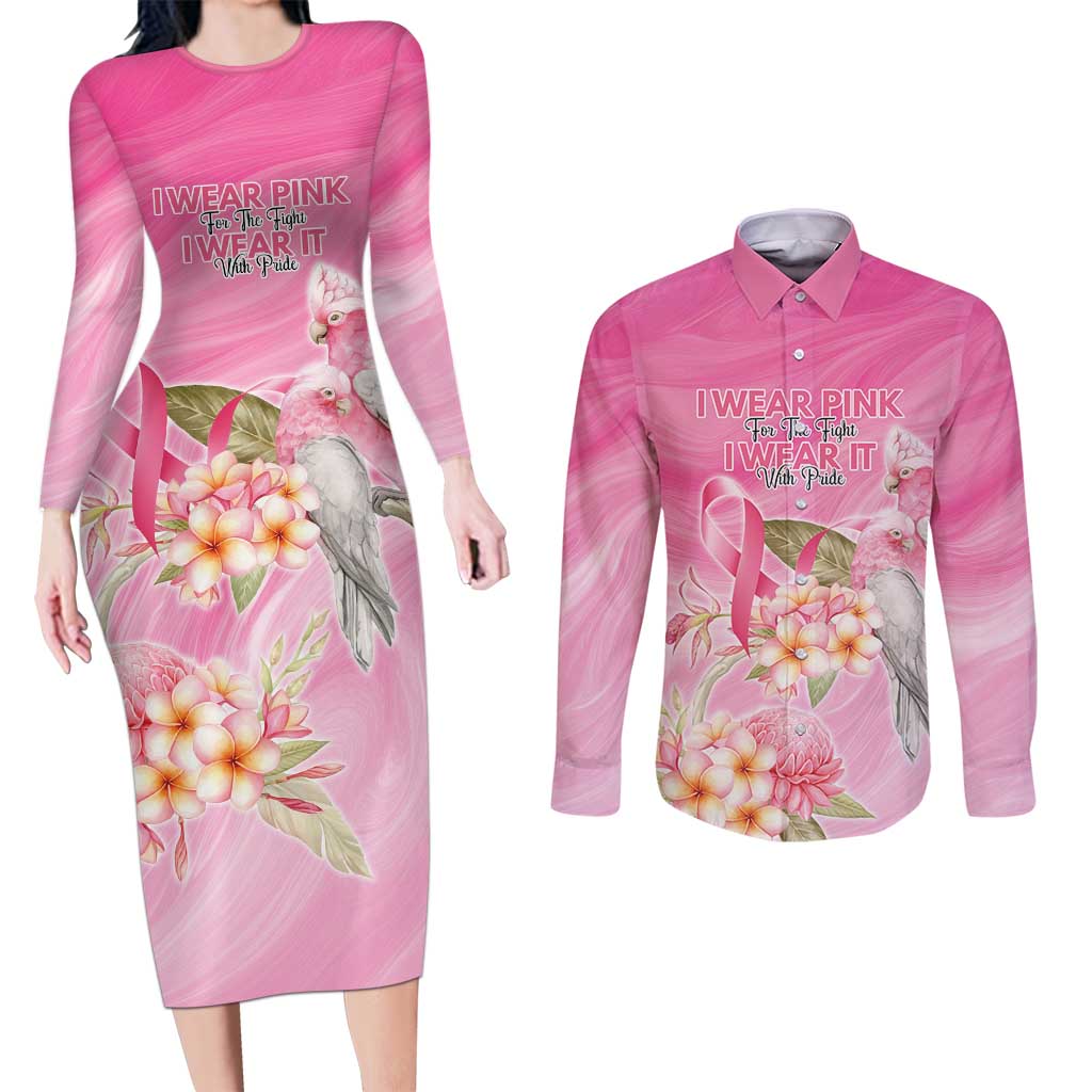 Personalised I Wear Pink For The Fight Couples Matching Long Sleeve Bodycon Dress and Long Sleeve Button Shirt Australian Breast Cancer Spirit - Aussie Hoodie