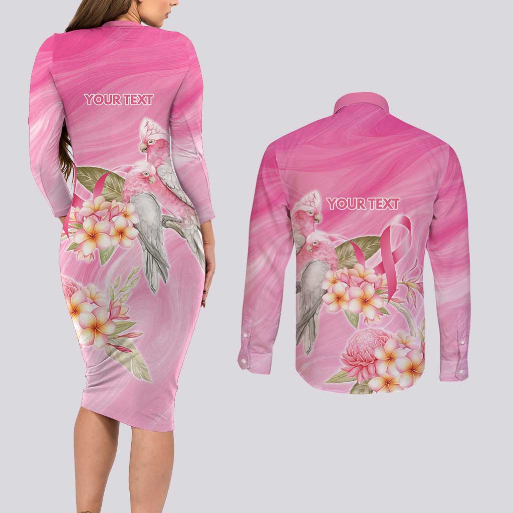 Personalised I Wear Pink For The Fight Couples Matching Long Sleeve Bodycon Dress and Long Sleeve Button Shirt Australian Breast Cancer Spirit - Aussie Hoodie