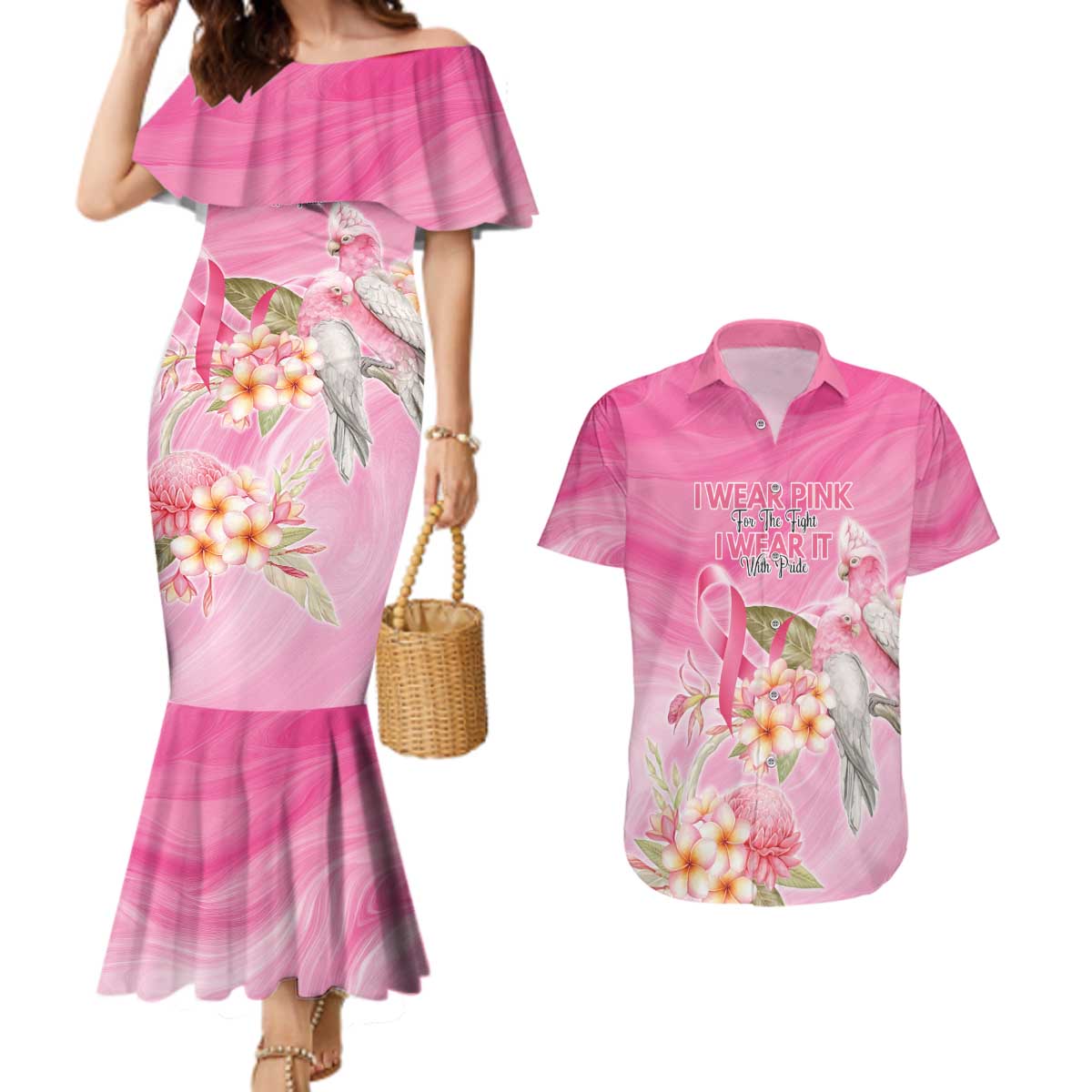 Personalised I Wear Pink For The Fight Couples Matching Mermaid Dress and Hawaiian Shirt Australian Breast Cancer Spirit - Aussie Hoodie