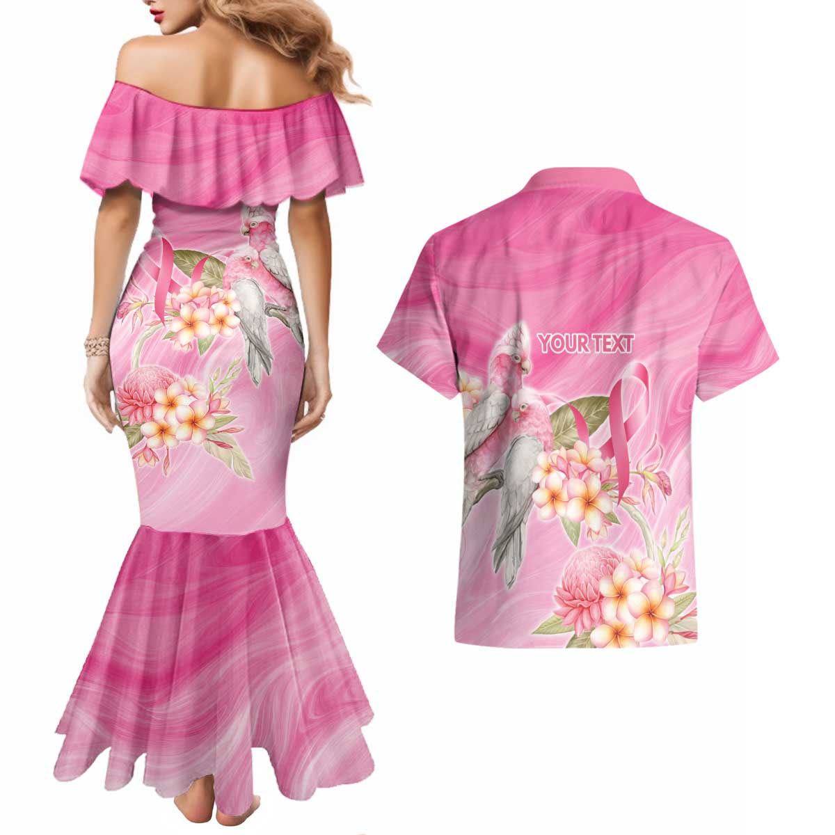 Personalised I Wear Pink For The Fight Couples Matching Mermaid Dress and Hawaiian Shirt Australian Breast Cancer Spirit - Aussie Hoodie