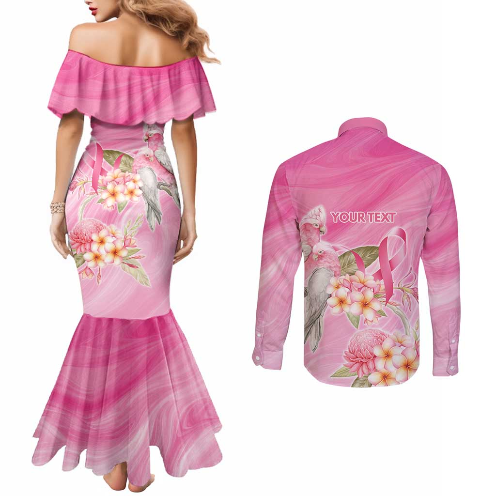 Personalised I Wear Pink For The Fight Couples Matching Mermaid Dress and Long Sleeve Button Shirt Australian Breast Cancer Spirit - Aussie Hoodie