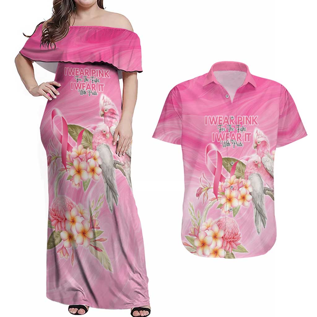 Personalised I Wear Pink For The Fight Couples Matching Off Shoulder Maxi Dress and Hawaiian Shirt Australian Breast Cancer Spirit - Aussie Hoodie