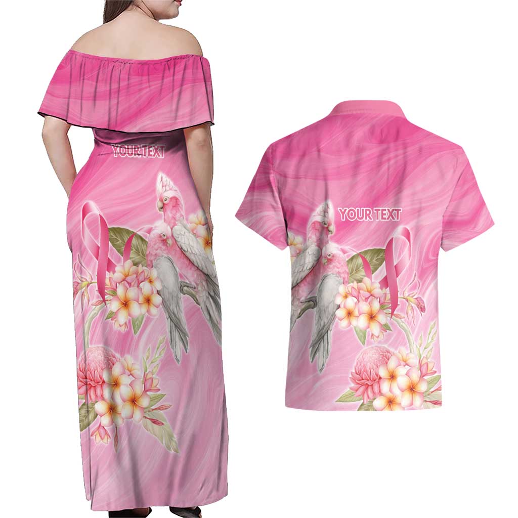 Personalised I Wear Pink For The Fight Couples Matching Off Shoulder Maxi Dress and Hawaiian Shirt Australian Breast Cancer Spirit - Aussie Hoodie