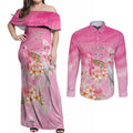 Personalised I Wear Pink For The Fight Couples Matching Off Shoulder Maxi Dress and Long Sleeve Button Shirt Australian Breast Cancer Spirit - Aussie Hoodie