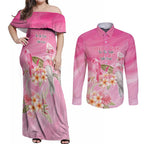 Personalised I Wear Pink For The Fight Couples Matching Off Shoulder Maxi Dress and Long Sleeve Button Shirt Australian Breast Cancer Spirit - Aussie Hoodie