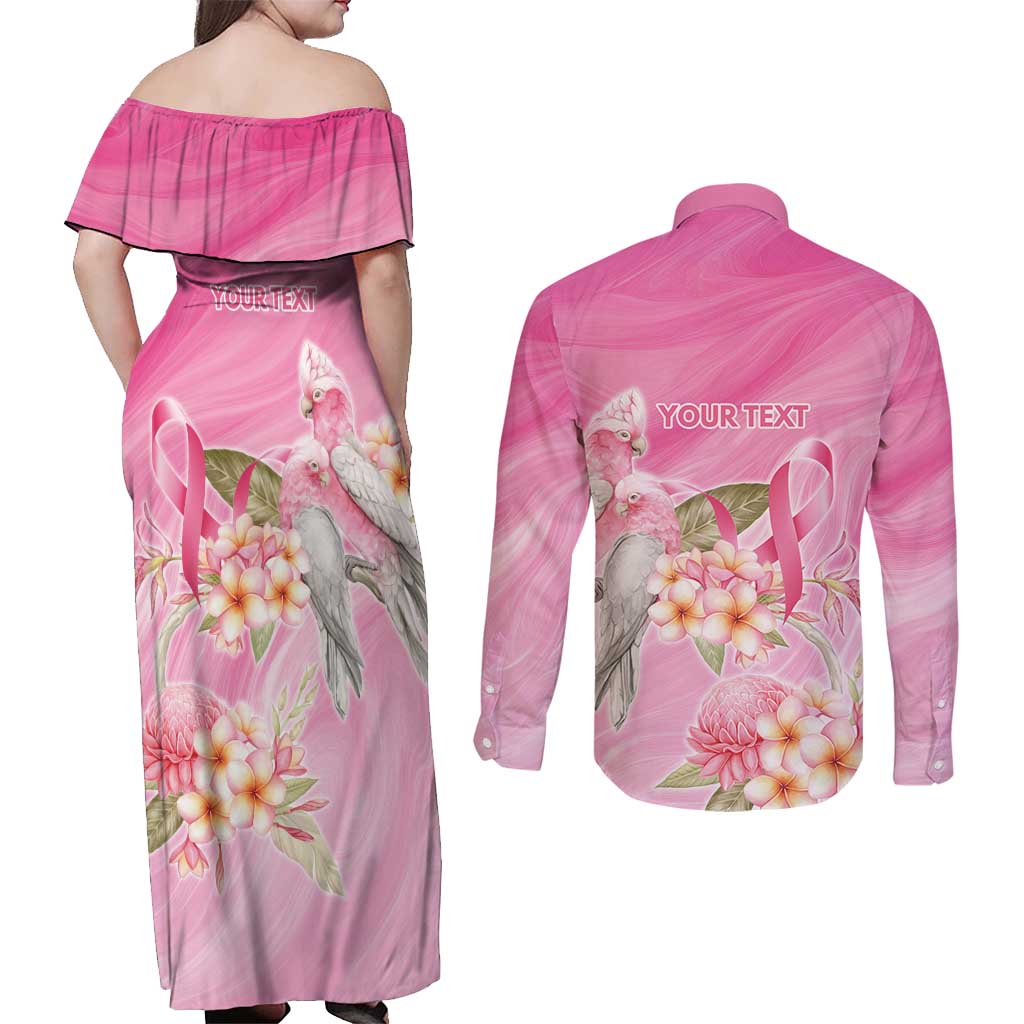 Personalised I Wear Pink For The Fight Couples Matching Off Shoulder Maxi Dress and Long Sleeve Button Shirt Australian Breast Cancer Spirit - Aussie Hoodie