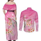 Personalised I Wear Pink For The Fight Couples Matching Off Shoulder Maxi Dress and Long Sleeve Button Shirt Australian Breast Cancer Spirit - Aussie Hoodie