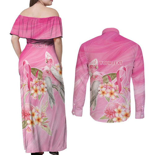 Personalised I Wear Pink For The Fight Couples Matching Off Shoulder Maxi Dress and Long Sleeve Button Shirt Australian Breast Cancer Spirit - Aussie Hoodie