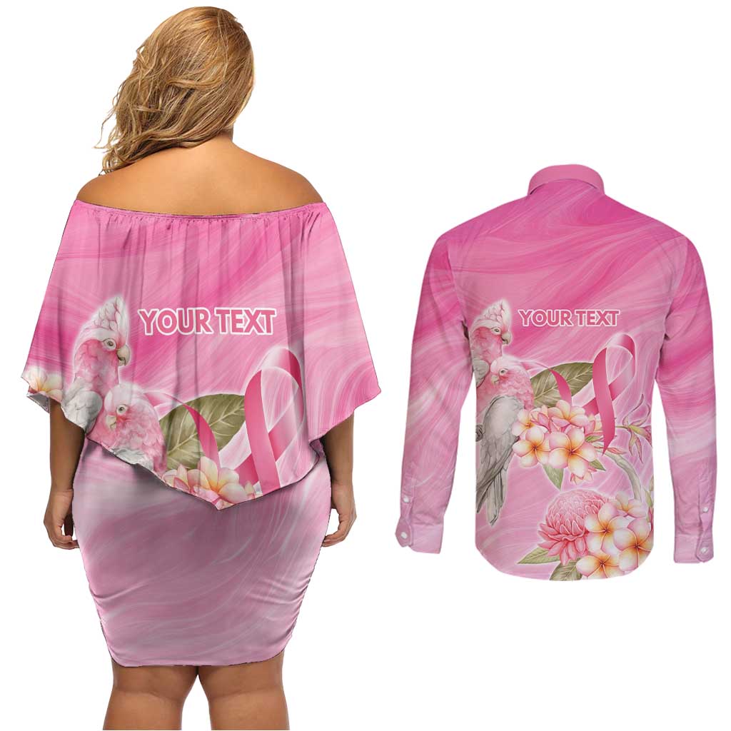 Personalised I Wear Pink For The Fight Couples Matching Off Shoulder Short Dress and Long Sleeve Button Shirt Australian Breast Cancer Spirit - Aussie Hoodie