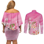 Personalised I Wear Pink For The Fight Couples Matching Off Shoulder Short Dress and Long Sleeve Button Shirt Australian Breast Cancer Spirit - Aussie Hoodie