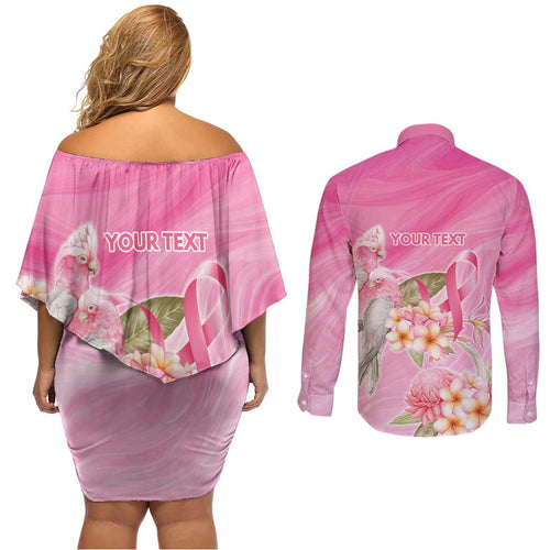 Personalised I Wear Pink For The Fight Couples Matching Off Shoulder Short Dress and Long Sleeve Button Shirt Australian Breast Cancer Spirit - Aussie Hoodie