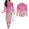 Personalised I Wear Pink For The Fight Couples Matching Off The Shoulder Long Sleeve Dress and Long Sleeve Button Shirt Australian Breast Cancer Spirit - Aussie Hoodie