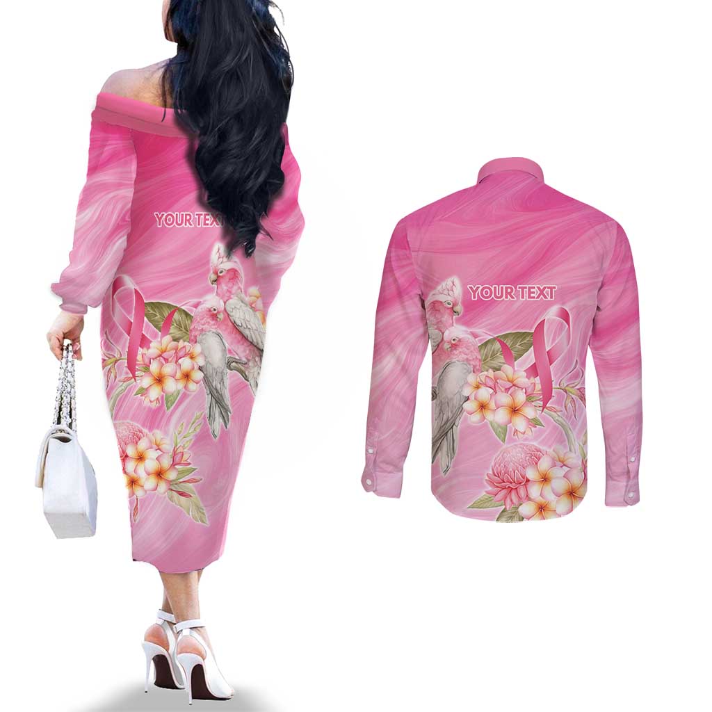 Personalised I Wear Pink For The Fight Couples Matching Off The Shoulder Long Sleeve Dress and Long Sleeve Button Shirt Australian Breast Cancer Spirit - Aussie Hoodie