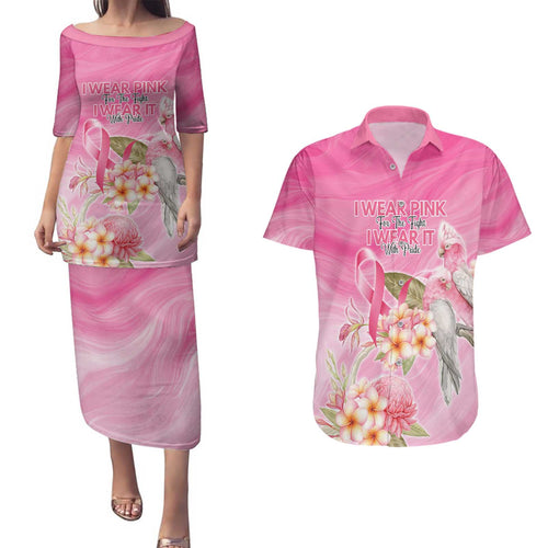 Personalised I Wear Pink For The Fight Couples Matching Puletasi and Hawaiian Shirt Australian Breast Cancer Spirit - Aussie Hoodie