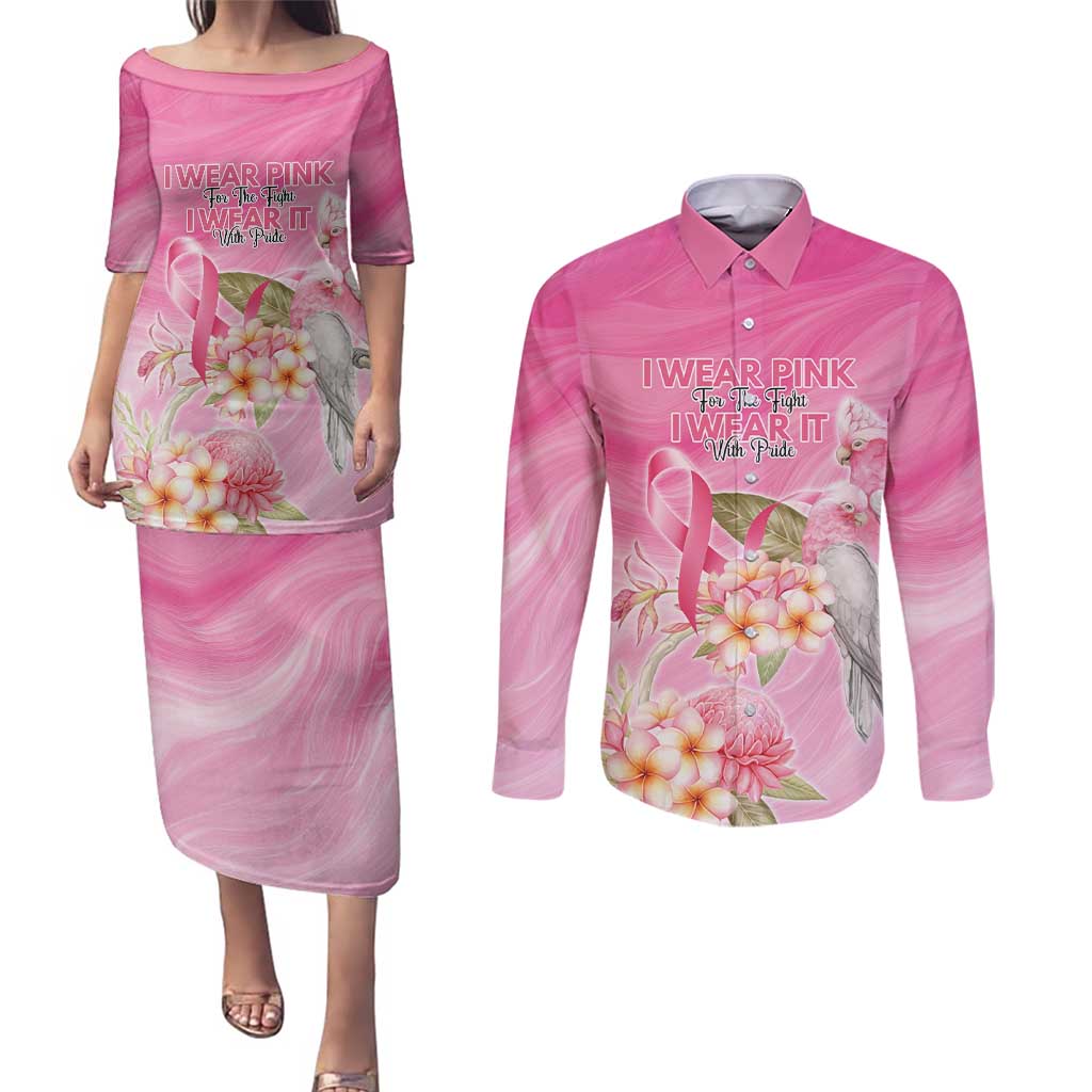 Personalised I Wear Pink For The Fight Couples Matching Puletasi and Long Sleeve Button Shirt Australian Breast Cancer Spirit - Aussie Hoodie