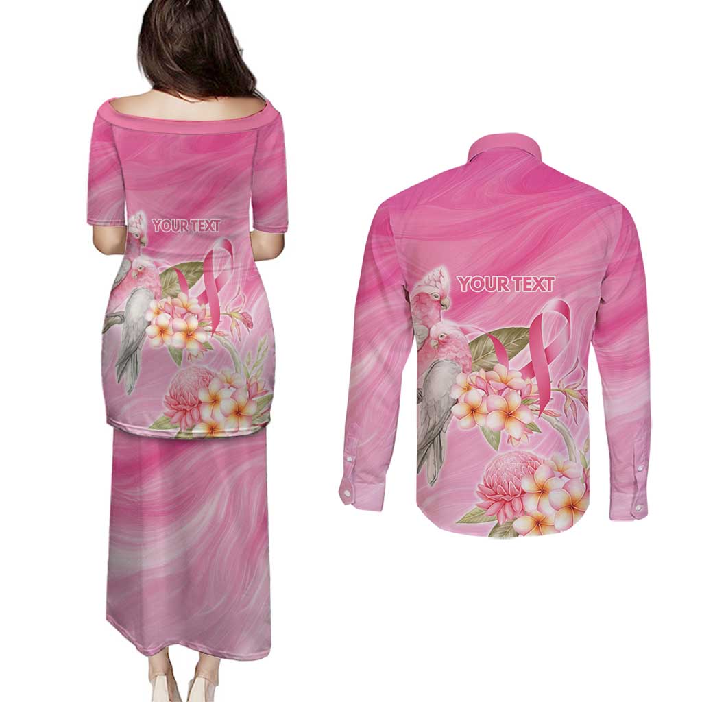 Personalised I Wear Pink For The Fight Couples Matching Puletasi and Long Sleeve Button Shirt Australian Breast Cancer Spirit - Aussie Hoodie