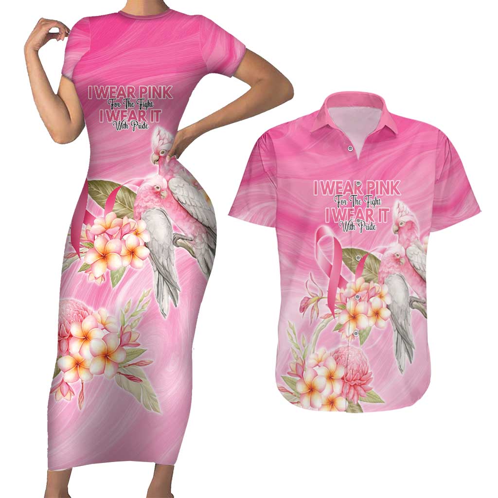 Personalised I Wear Pink For The Fight Couples Matching Short Sleeve Bodycon Dress and Hawaiian Shirt Australian Breast Cancer Spirit - Aussie Hoodie