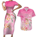 Personalised I Wear Pink For The Fight Couples Matching Short Sleeve Bodycon Dress and Hawaiian Shirt Australian Breast Cancer Spirit - Aussie Hoodie