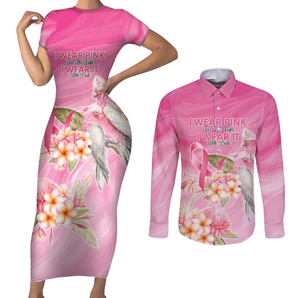 Personalised I Wear Pink For The Fight Couples Matching Short Sleeve Bodycon Dress and Long Sleeve Button Shirt Australian Breast Cancer Spirit - Aussie Hoodie